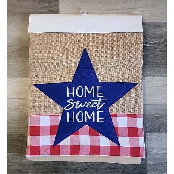The Unbranded Brand Other - Patriotic Table Runner 16"x80" Red White Blue Plaid Stars Burlap Home Sweet Home